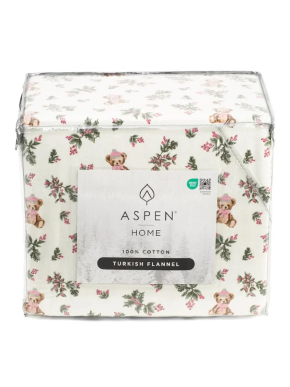 ASPEN Made In Turkey Holly Bear Flannel Sheet Set